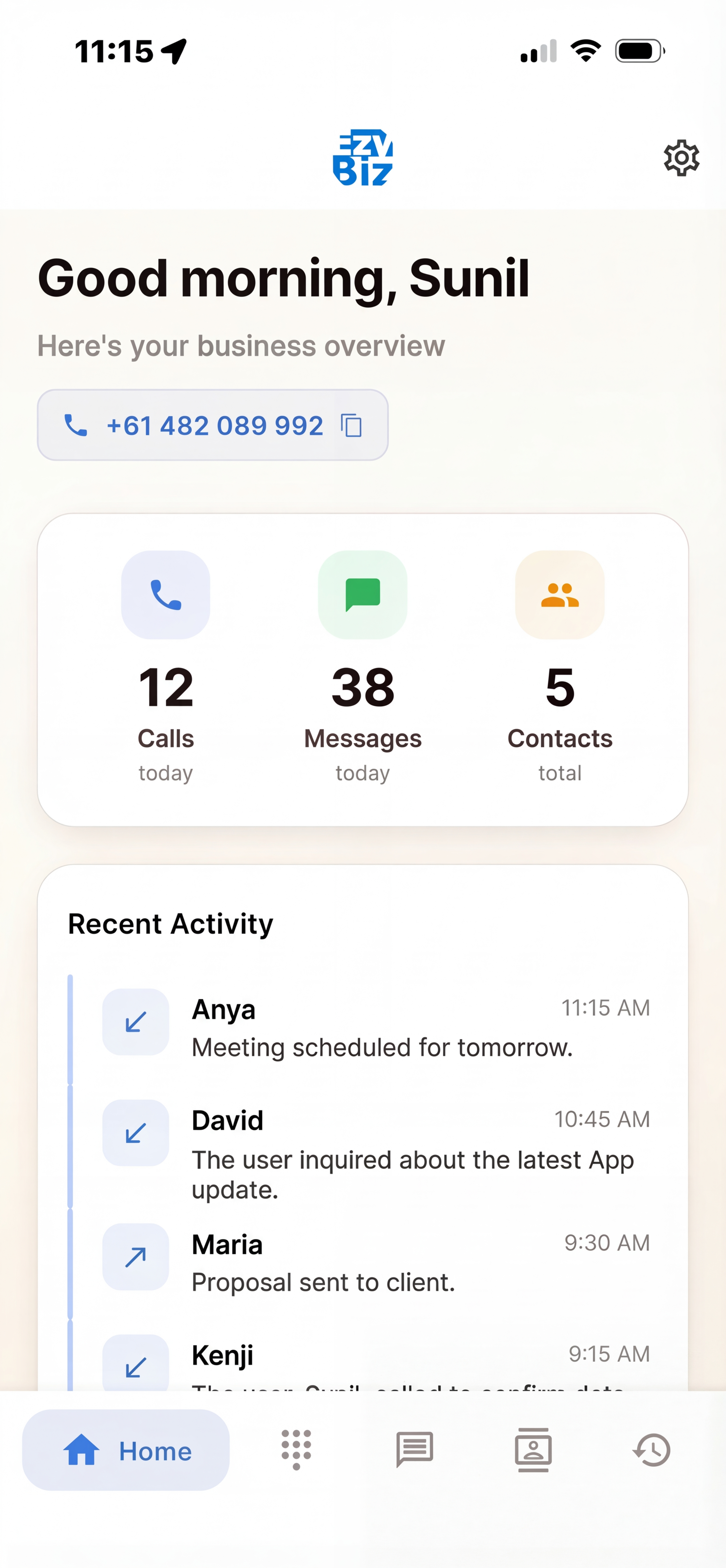 EzyBiz Dashboard - Business Overview