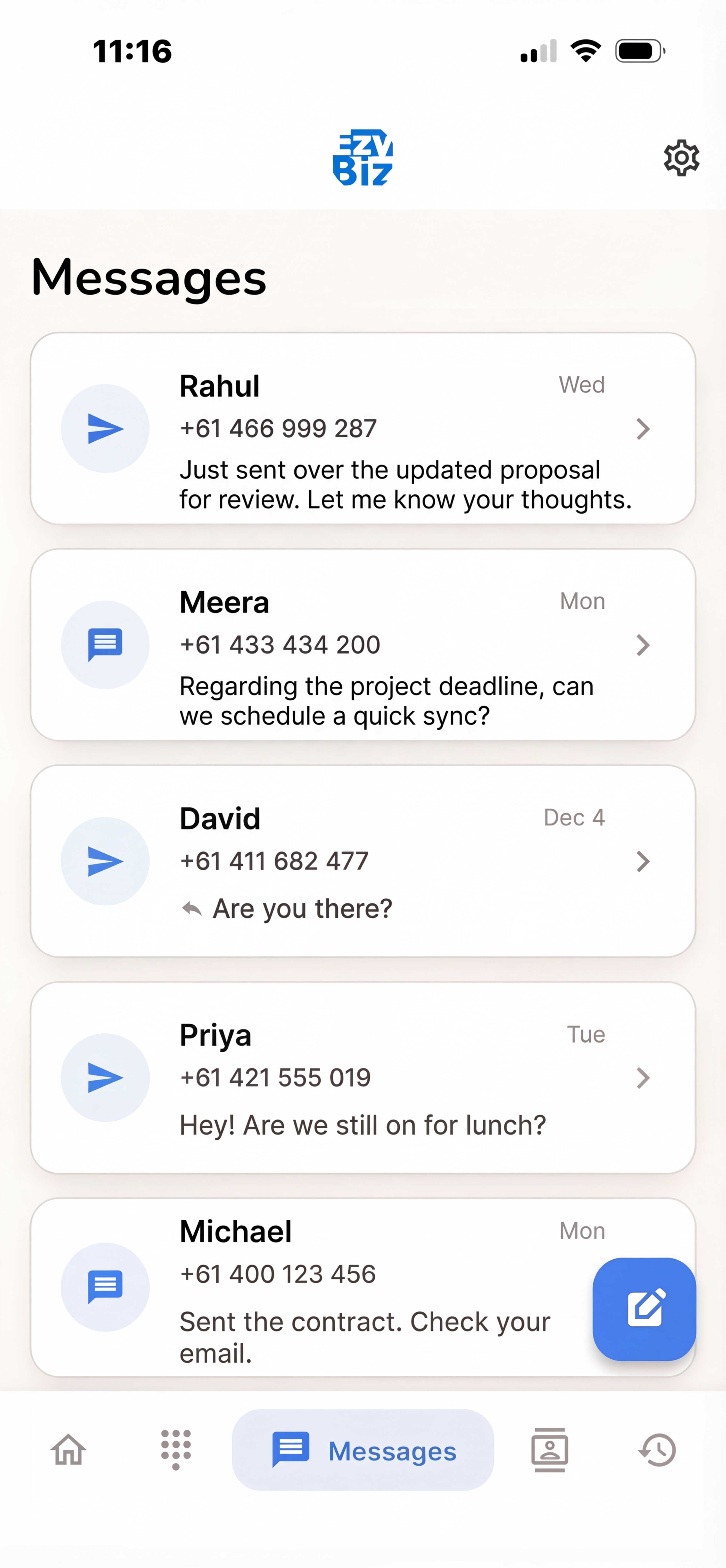 EzyBiz Messages - Business Communications